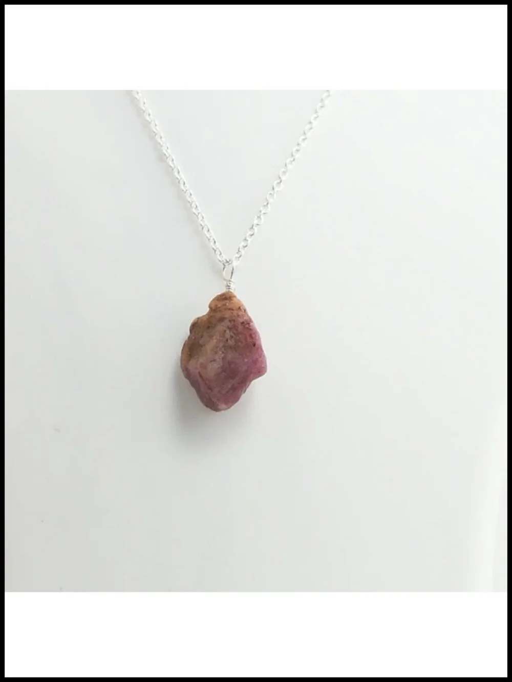 Natural Raw Ruby Pendant Necklace with Silver Plated Adjustable Chain